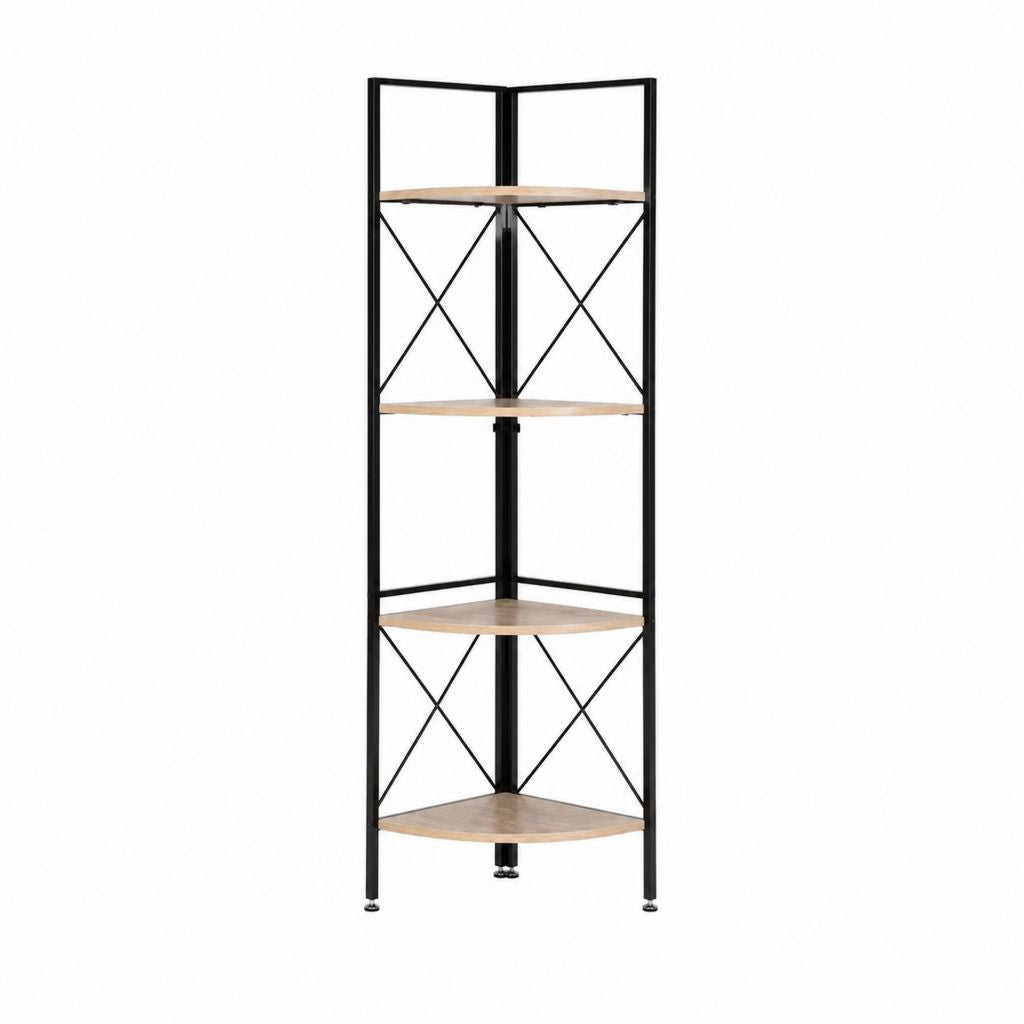 Eckregal Bücherregal Schwarz Natur Stahl MDF dreieckig 45 x 45 x 180 cm
