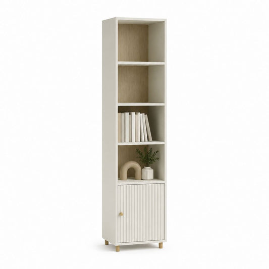 Bücherregal mit Tür Weiß Eichenoptik Spanplatte Rechteckig 40 x 30 x 180 cm