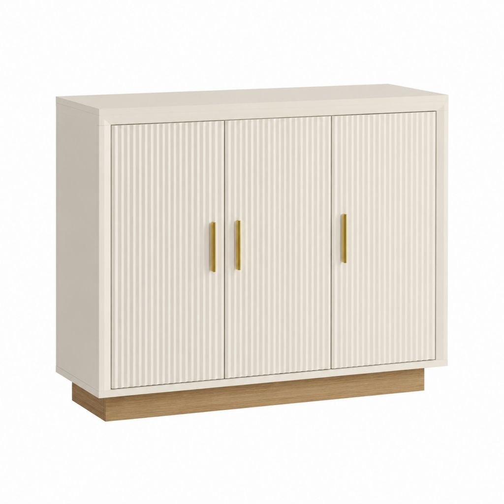 Sideboard mit 3 Türen Weiß Eiche Dekor Spanplatte MDF rechteckig 120 x 40 x 90 cm