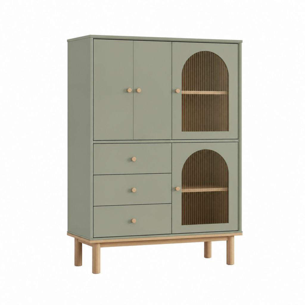 Highboard Sideboard Salbeigrün MDF mit Buchenholzbeinen 100 x 40 x 140 cm