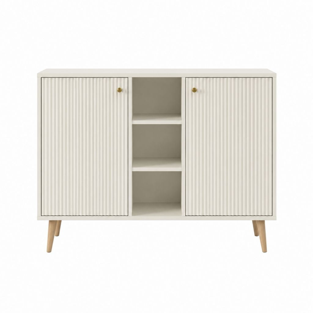 Sideboard Weiß MDF Rechteckig mit 2 Türen und offenen Fächern 120 x 40 x 90 cm