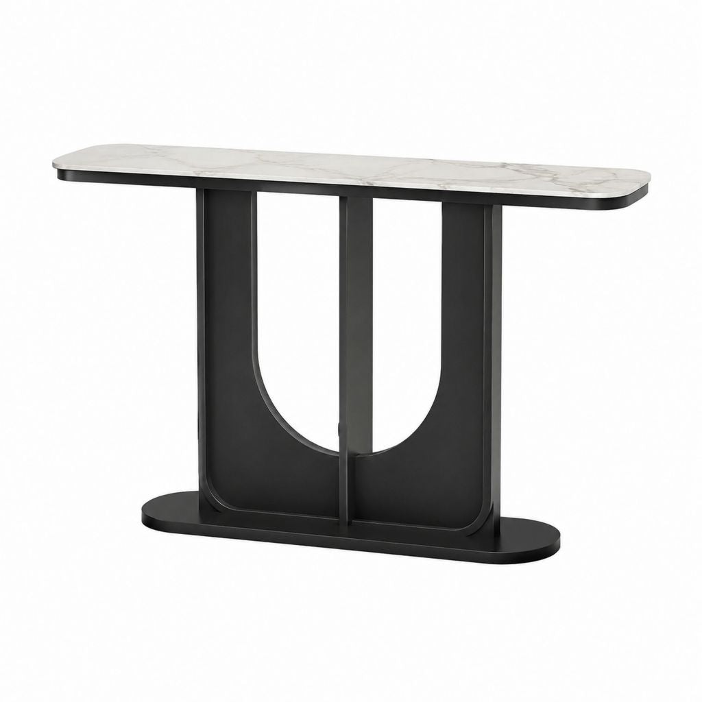 Konsolentisch Weiß Schwarz aus Keramik und Stahl mit abgerundeter Rechteckform 120 x 35 x 80 cm