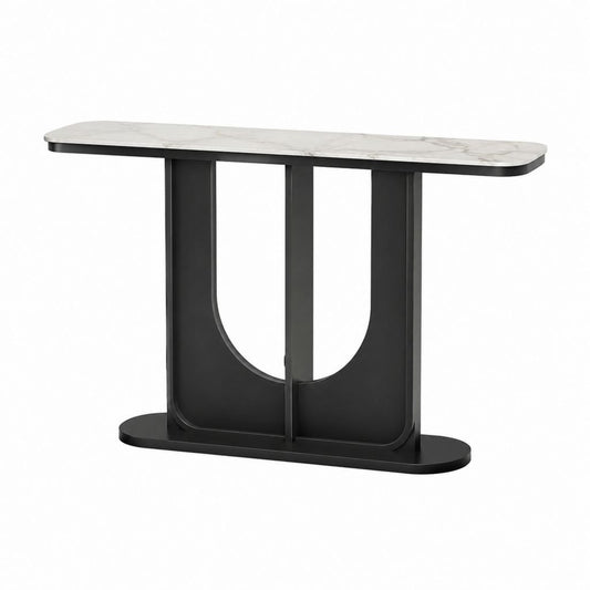 Konsolentisch Weiß Schwarz aus Keramik und Stahl mit abgerundeter Rechteckform 120 x 35 x 80 cm