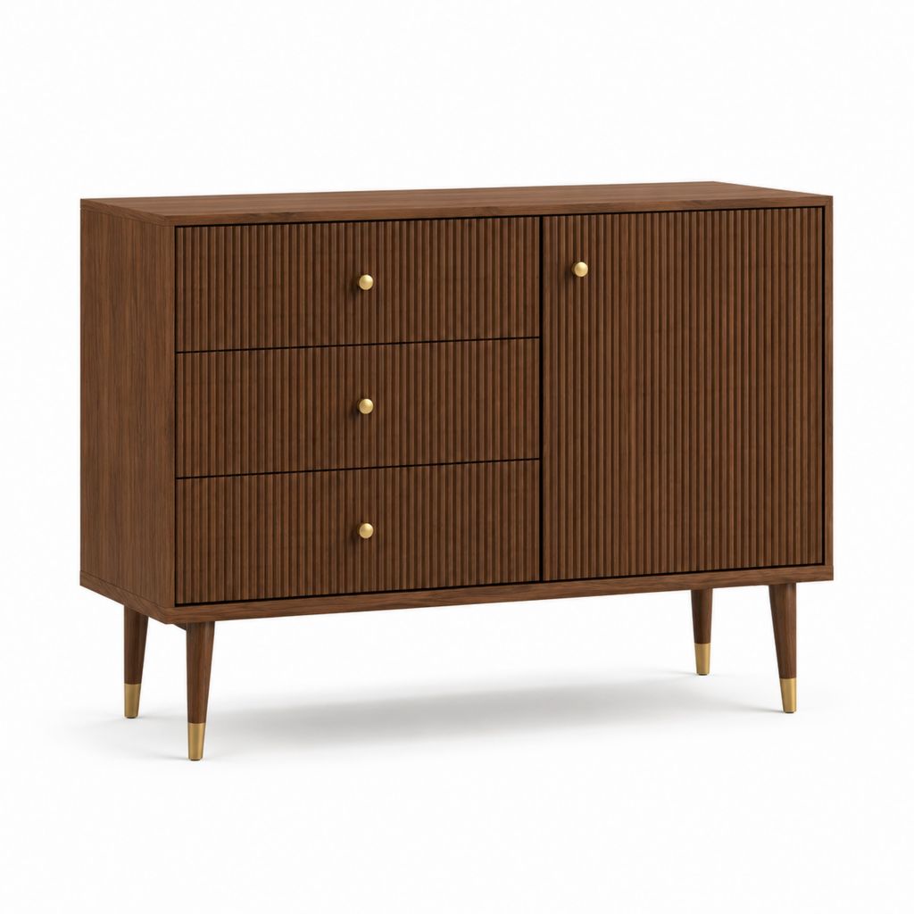 Sideboard Nussbaum MDF mit Walnussfurnier 3 Schubladen 1 Tür 120 x 40 x 85 cm
