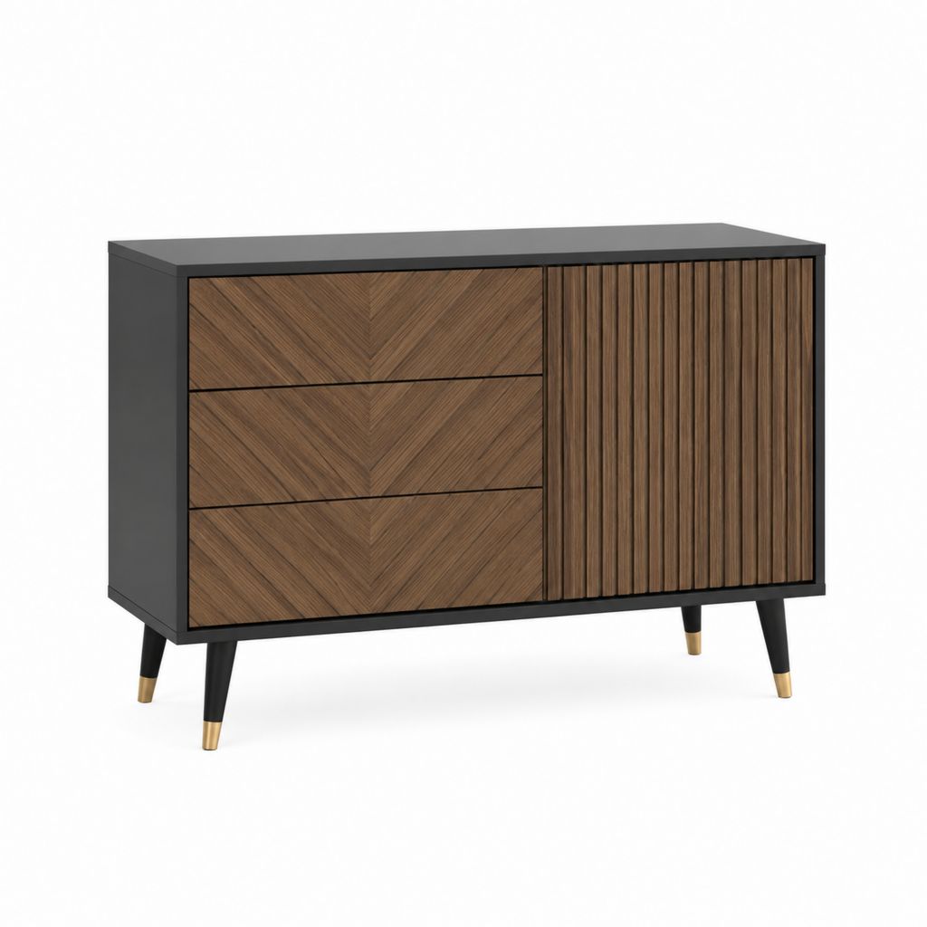 Sideboard mit 3 Schubladen und 1 Tür Schwarz Walnussfurnier 120 x 40 x 80 cm