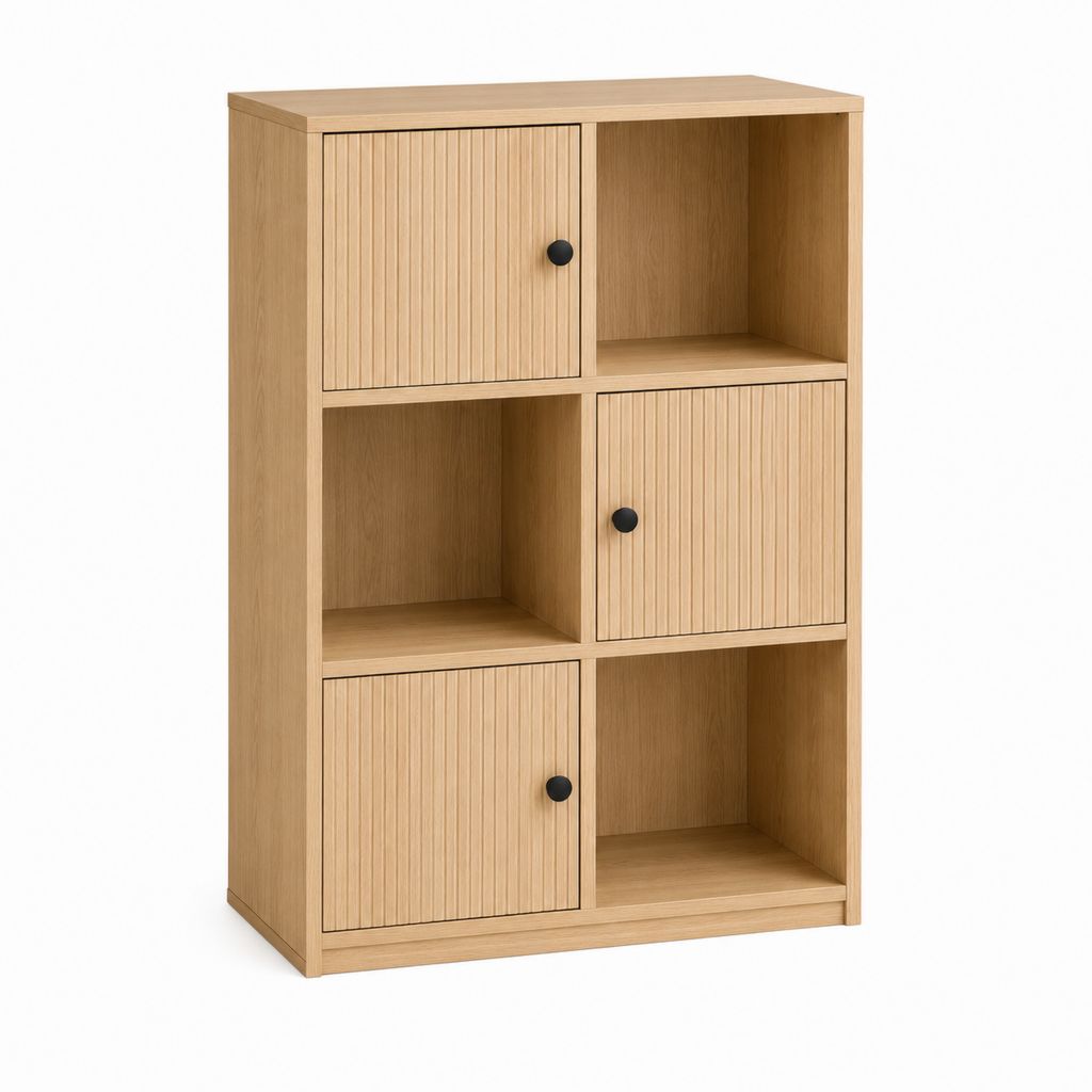 Bücherregal mit 3 Türen und 3 offenen Fächern Natur MDF und Spanplatte rechteckig 60 x 30 x 100 cm