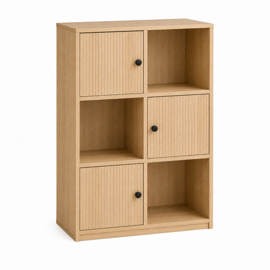 Bücherregal mit 3 Türen und 3 offenen Fächern Natur MDF und Spanplatte rechteckig 60 x 30 x 100 cm