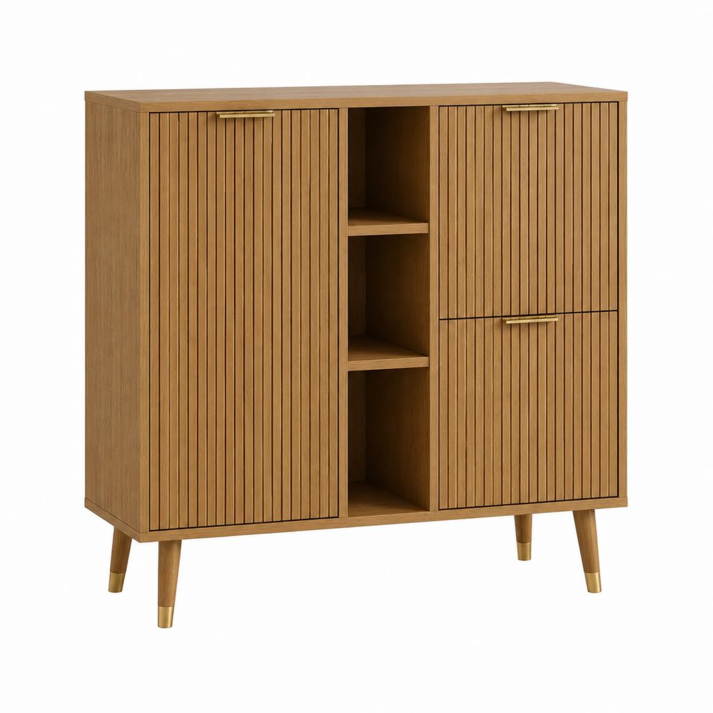 Highboard mit Lamellentüren Eichenfurnier Braun 120 x 40 x 140 cm