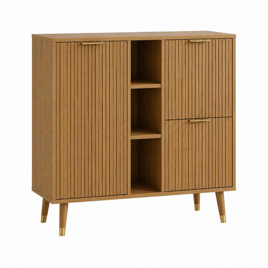 Highboard mit Lamellentüren Eichenfurnier Braun 120 x 40 x 140 cm