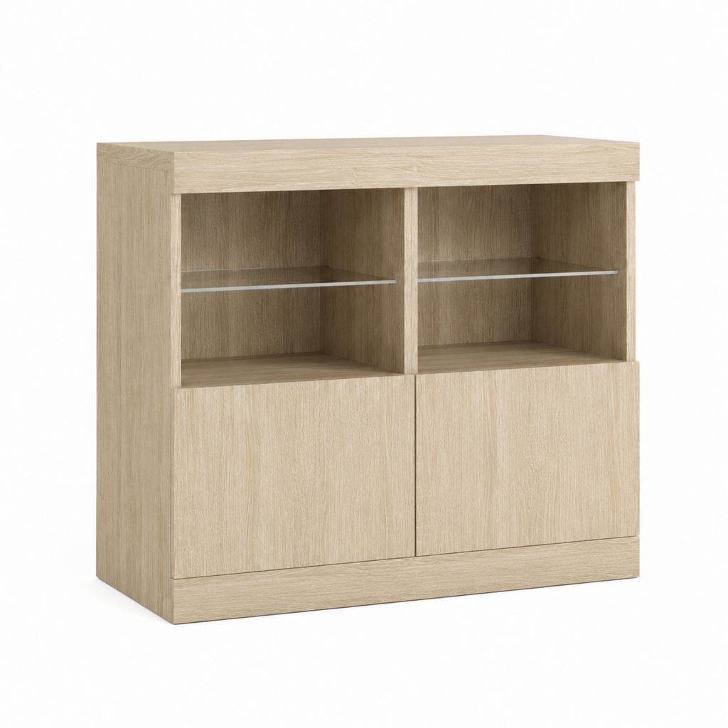 Sideboard mit 2 Türen und 2 Glasböden Eiche hell Spanplatte rechteckig 100 x 40 x 100 cm