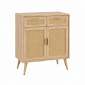 Sideboard Eiche Natur MDF mit Rattan 80 x 40 x 90 cm