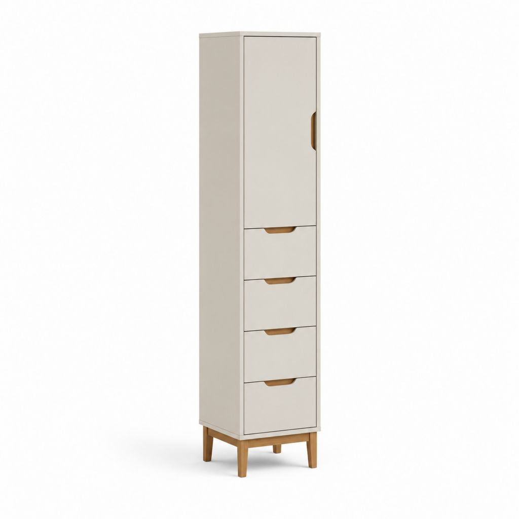 Schmaler Hochschrank mit 4 Schubladen und Tür Creme MDF rechteckig 180 x 45 x 40 cm
