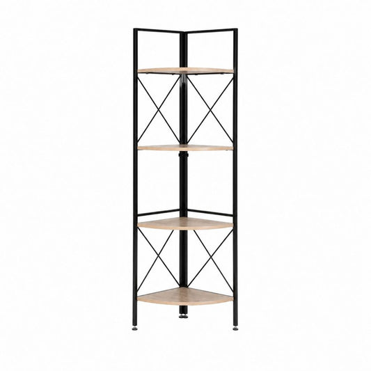 Eckregal Bücherregal Schwarz Natur Stahl MDF dreieckig 45 x 45 x 180 cm