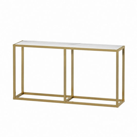 Konsolentisch Weiß Gold mit Marmoroptik MDF und Stahl 120 x 30 x 80 cm